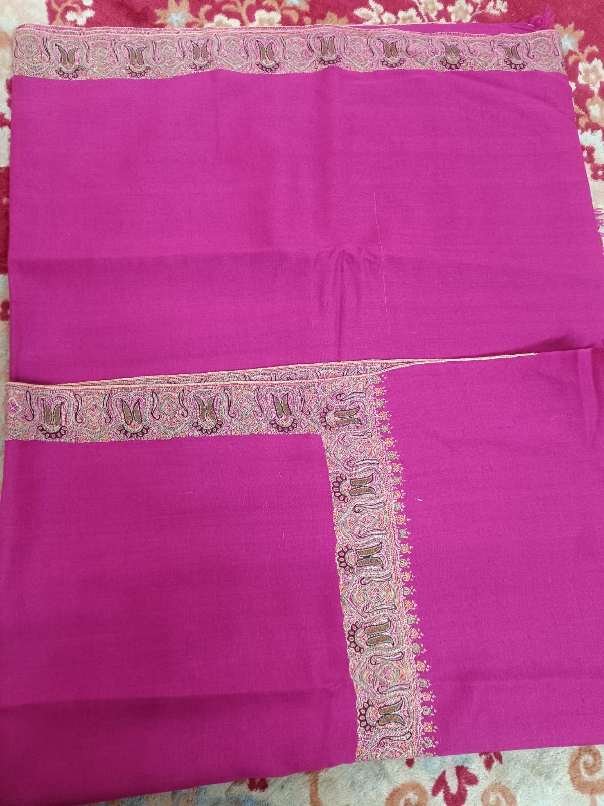 Majanta pink shade handmade embroidery beautiful border pure shawl